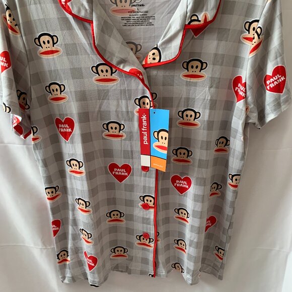 PAUL FRANK Julius Hearts Checkered Pajamas Set in Grey/Red Sz LARGE - Picture 3 of 6